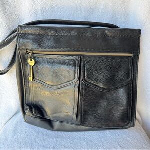 Fossil 1954 Vintage Black Pebble Leather Crossbody Bag Y2K 75082 Double Pocket
